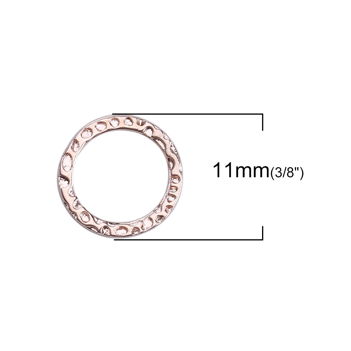 Picture of Brass Hammered Charms Circle Ring Rose Gold 11mm( 3/8") Dia, 5 PCs