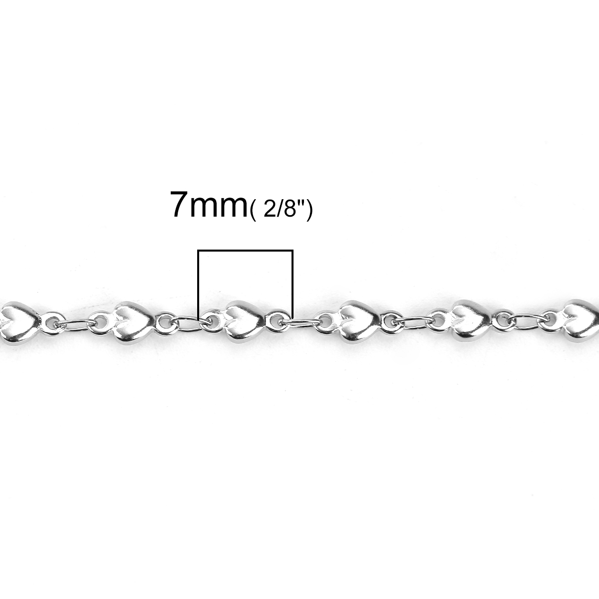Picture of 304 Stainless Steel Anklets Heart Silver Tone 23cm(9") long, Chain Size: 7x4mm( 2/8" x 1/8"), 1 Piece