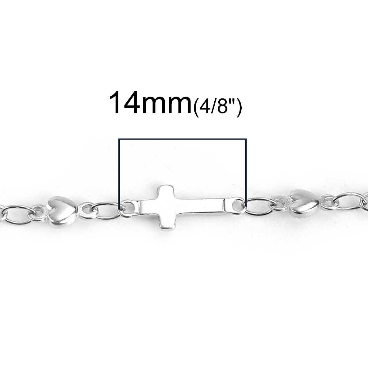 Picture of 304 Stainless Steel Link Chain Necklace Cross Heart Silver Tone 24cm(9 4/8") long, Chain Size: 7x4mm( 2/8" x 1/8"), 1 Piece