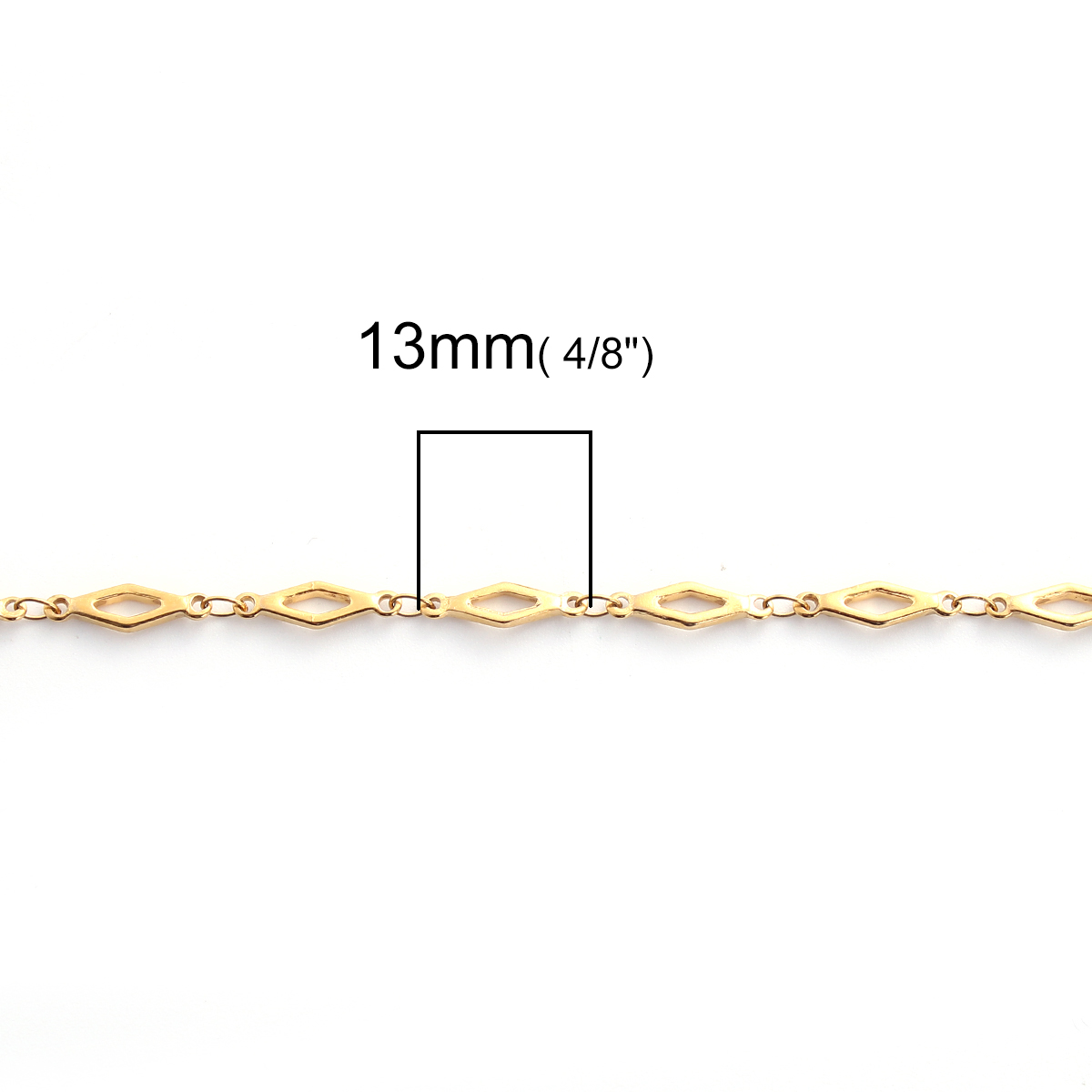 1 本 304ステンレス鋼 デザインチェーン ネックレス 菱形 金メッキ 46cm長さ、 チェーンサイズ: 13x4mm、 の画像