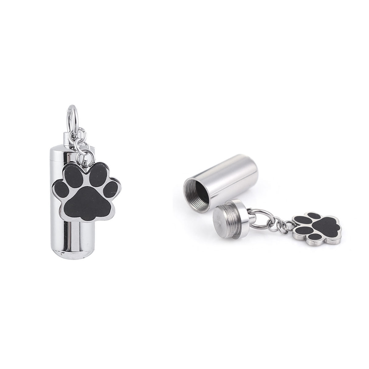 Bild von 304 Titan Edelstahl Kremation Asche Urnen Anhänger Zylinder Silberfarbe Schwarz Bärentatzen-Form Emaille 33mm x 10mm, 1 Stück”