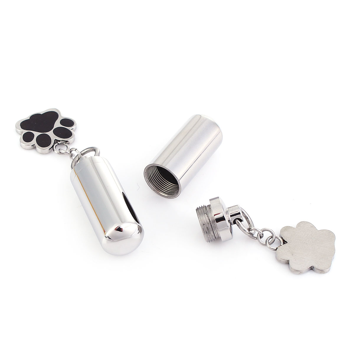 Bild von 304 Titan Edelstahl Kremation Asche Urnen Anhänger Zylinder Silberfarbe Schwarz Bärentatzen-Form Emaille 33mm x 10mm, 1 Stück”