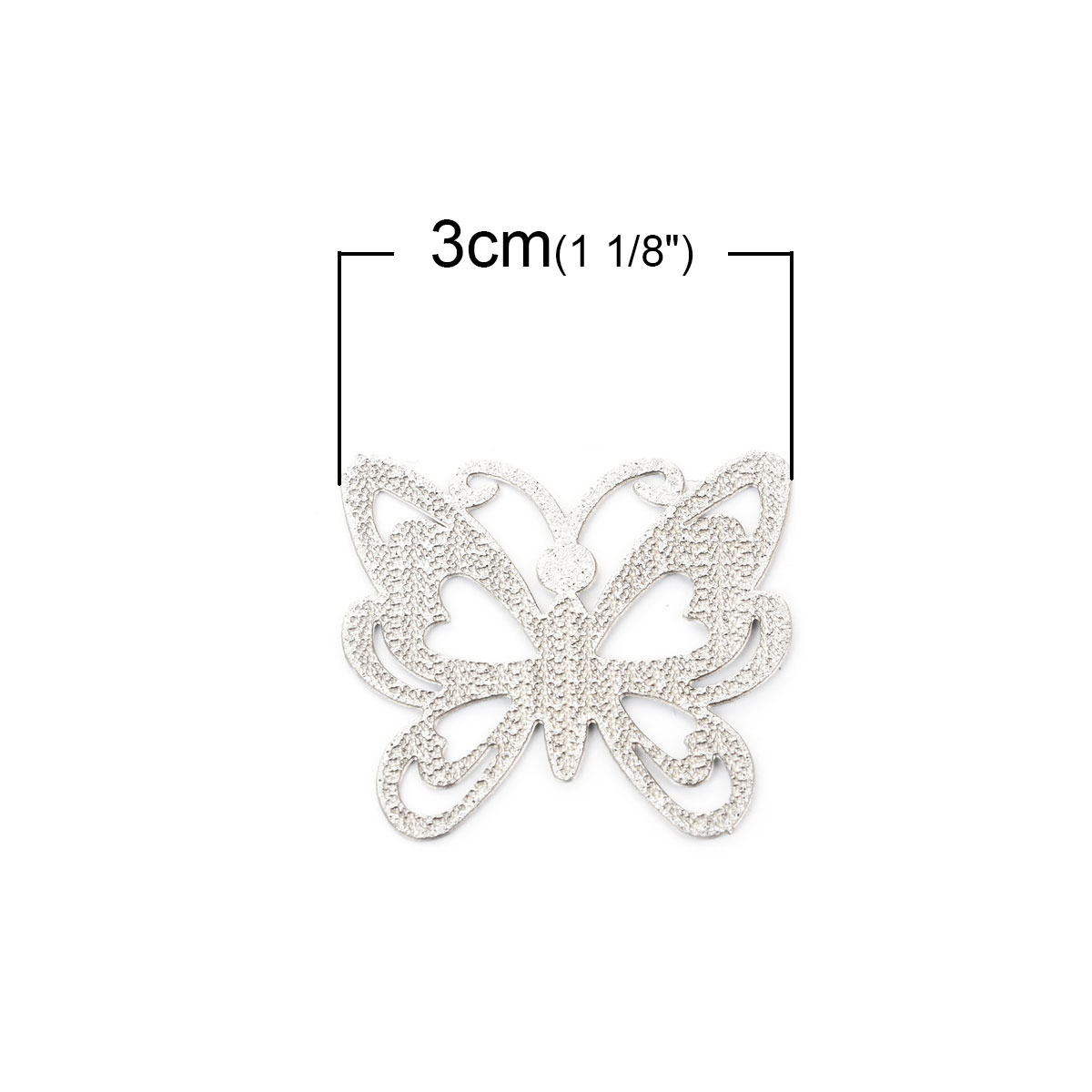 Picture of 304 Stainless Steel Embellishments Butterfly Animal Silver Tone Filigree 30mm(1 1/8") x 29mm(1 1/8"), 5 PCs