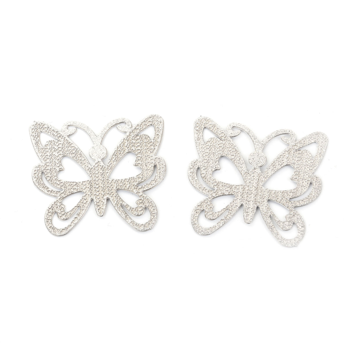 Picture of 304 Stainless Steel Embellishments Butterfly Animal Silver Tone Filigree 30mm(1 1/8") x 29mm(1 1/8"), 5 PCs