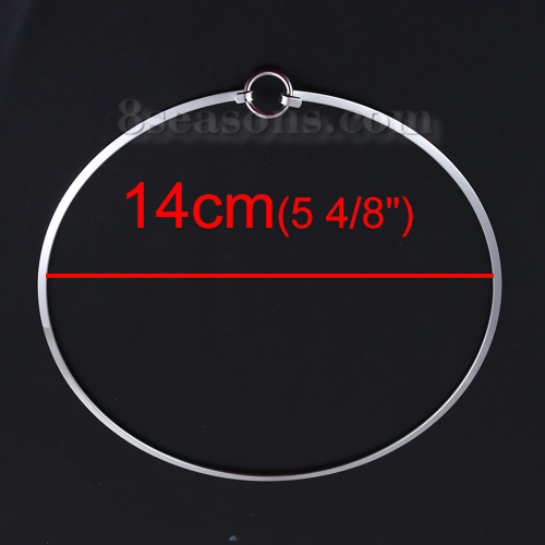 Picture of 304 Stainless Steel Collar Neck Ring Necklace Silver Tone Round Can Open 45cm(17 6/8") long, 1 Piece