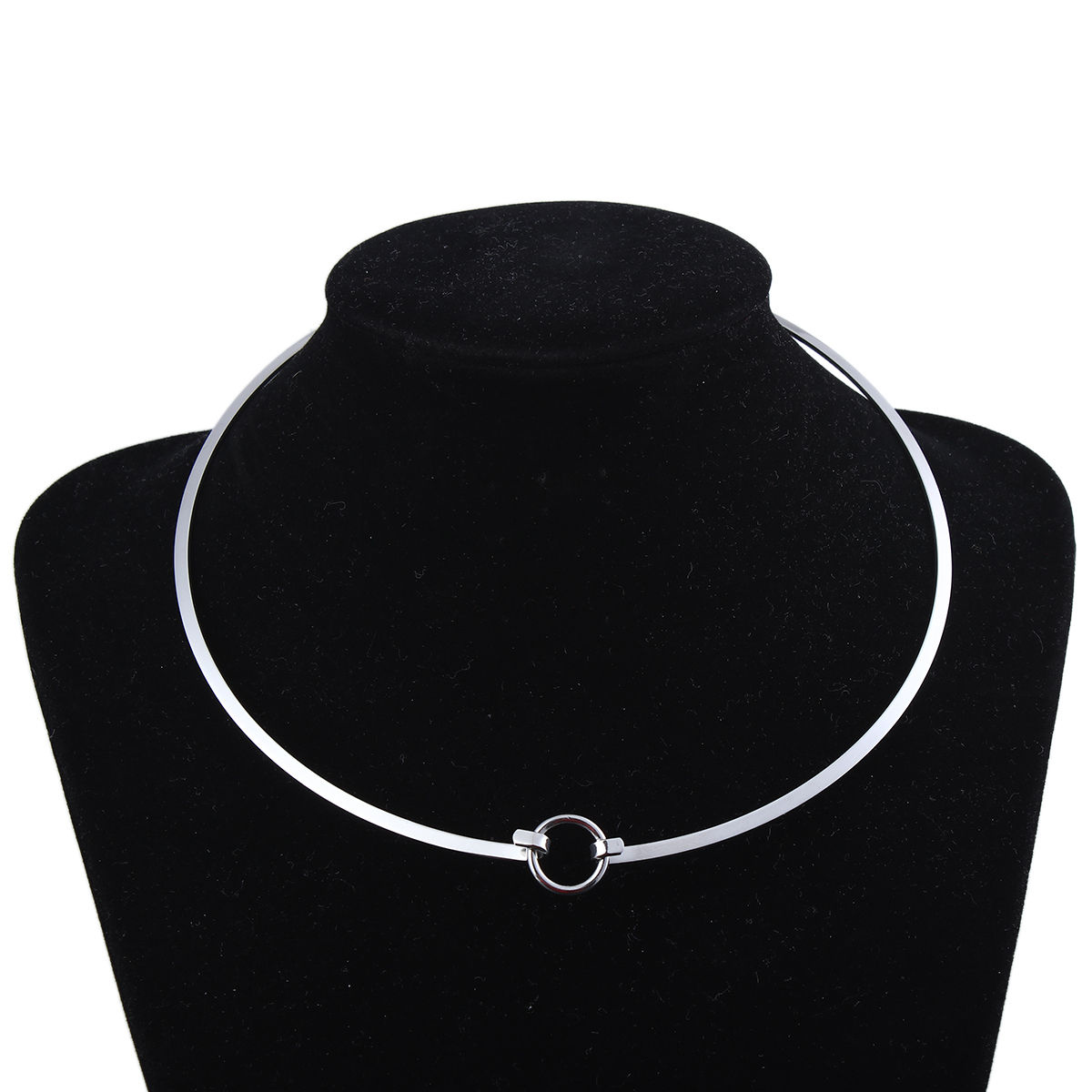 Picture of 304 Stainless Steel Collar Neck Ring Necklace Silver Tone Round Can Open 45cm(17 6/8") long, 1 Piece