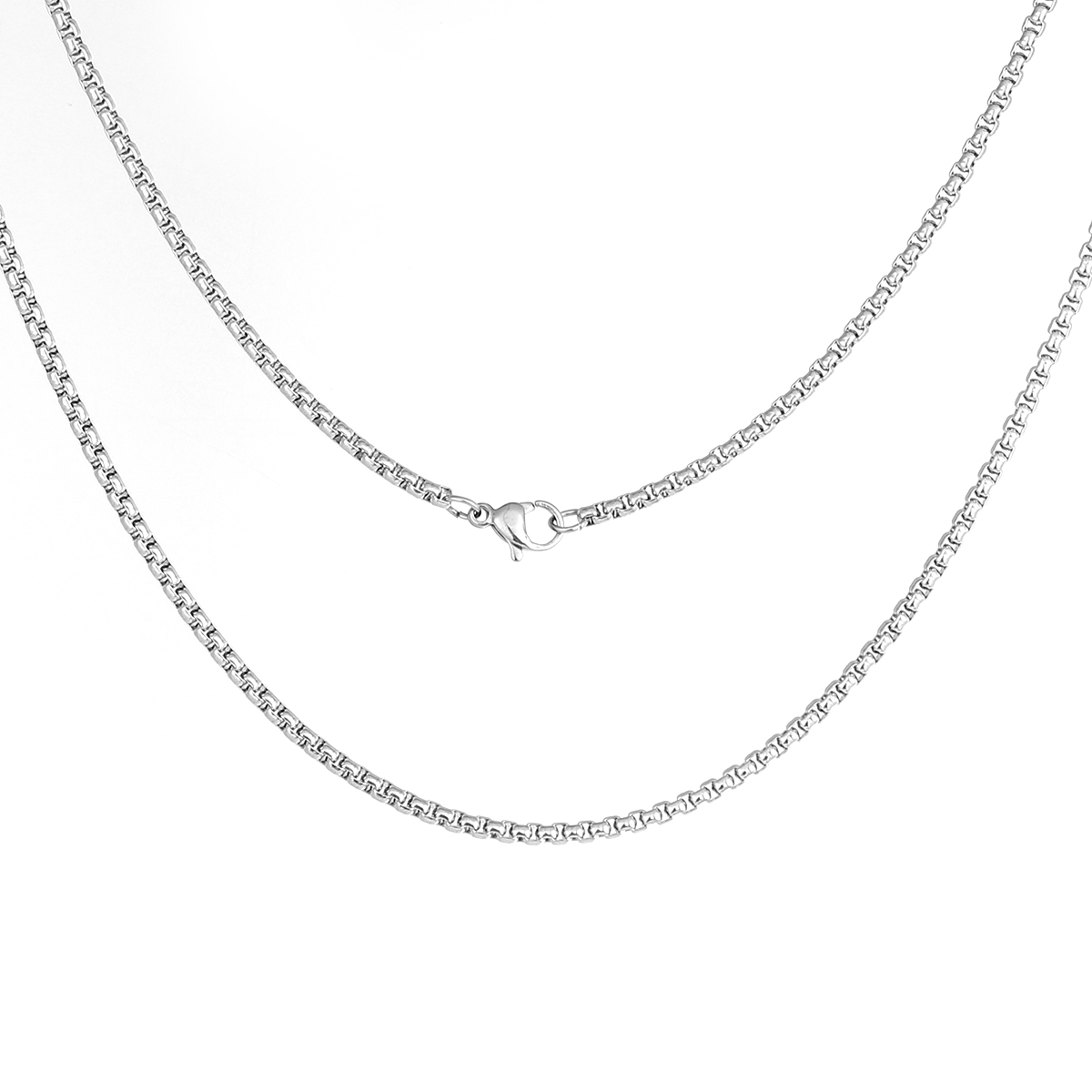 Picture of 304 Stainless Steel Box Chain Necklace Silver Tone 75cm(29 4/8") long, Chain Size: 2.5x2.5mm( 1/8" x 1/8"), 1 Piece