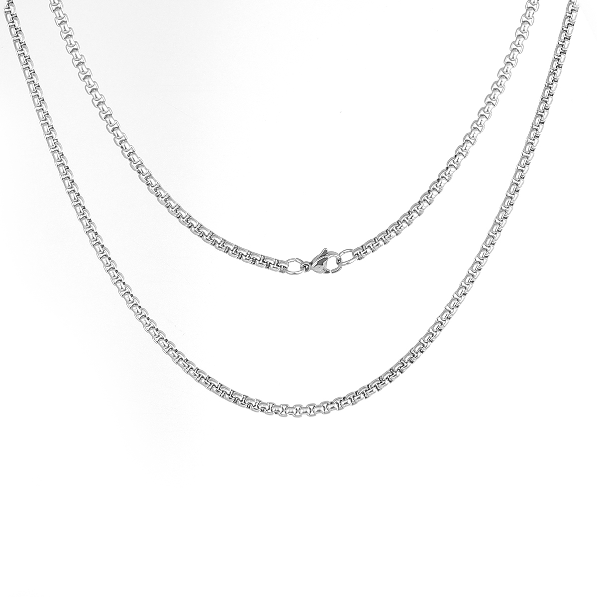 Picture of 304 Stainless Steel Box Chain Necklace Silver Tone 91cm(35 7/8") long, Chain Size: 3.5x3mm( 1/8" x 1/8"), 1 Piece