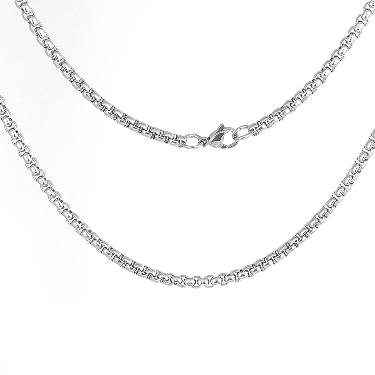 Picture of 304 Stainless Steel Box Chain Necklace Silver Tone 91cm(35 7/8") long, Chain Size: 3.5x3mm( 1/8" x 1/8"), 1 Piece