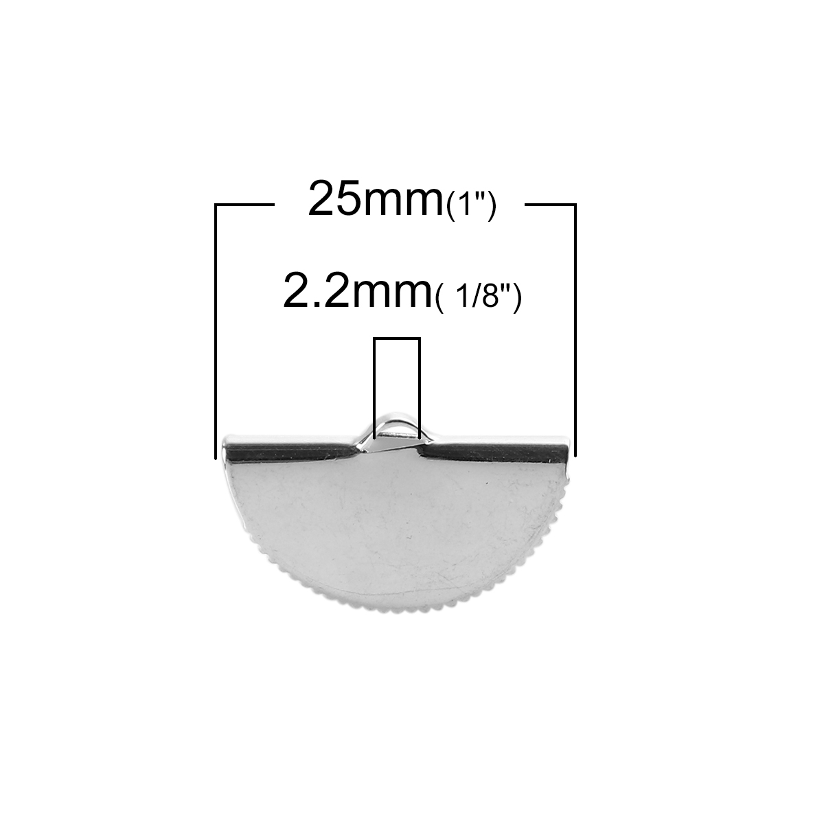 Image de Ruban Crimp Fin Cordon pour Collier Bracelet en Laiton Demi-Rond Argenté 25mmx 14mm, 10 Pcs
