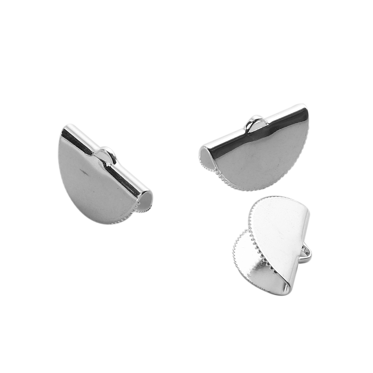 Image de Ruban Crimp Fin Cordon pour Collier Bracelet en Laiton Demi-Rond Argenté 25mmx 14mm, 10 Pcs