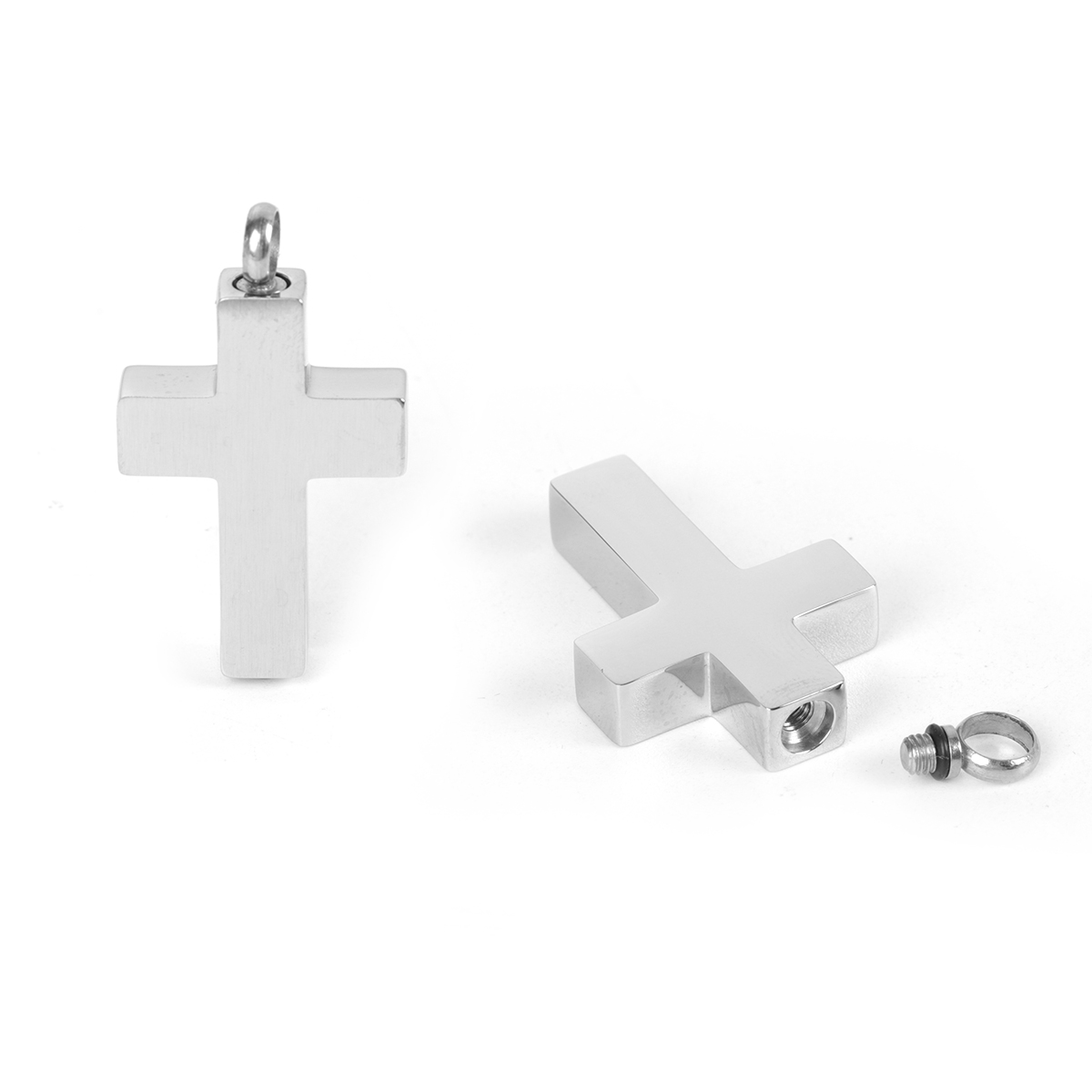 Picture of 304 Stainless Steel Cremation Ash Urn Pendants Cross Silver Tone 38mm(1 4/8") x 22mm( 7/8"), 1 Piece”