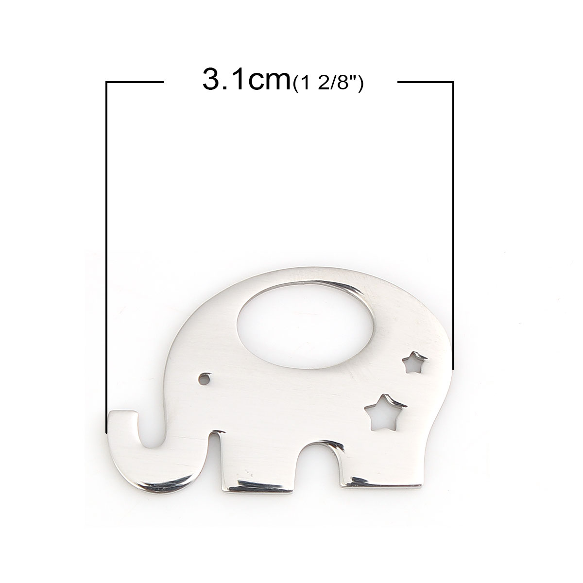 304ステンレス鋼 ペット シルエット ペンダント 象 シルバートーン スター 31mm x 20mm、 1 個 の画像