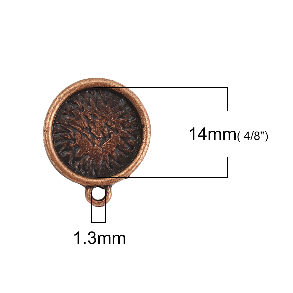 Immagine di Lega di Zinco Orecchini a Perno Accessori Tondo Ossido di Rame Basi per Cabochon (Addetti: 14mm) W / Anello 20mm x 17mm, Filo Dimensione: (21 misura), 30 Pz