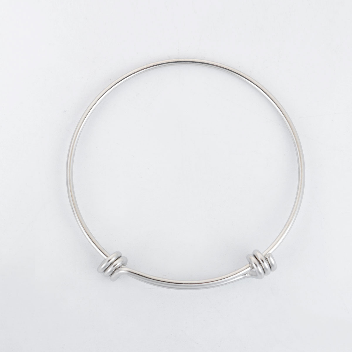 Picture of Stainless Steel Bangles Bracelets Round Silver Tone Expandable 21cm(8 2/8") long - 19cm(7 4/8") long, 1 Piece