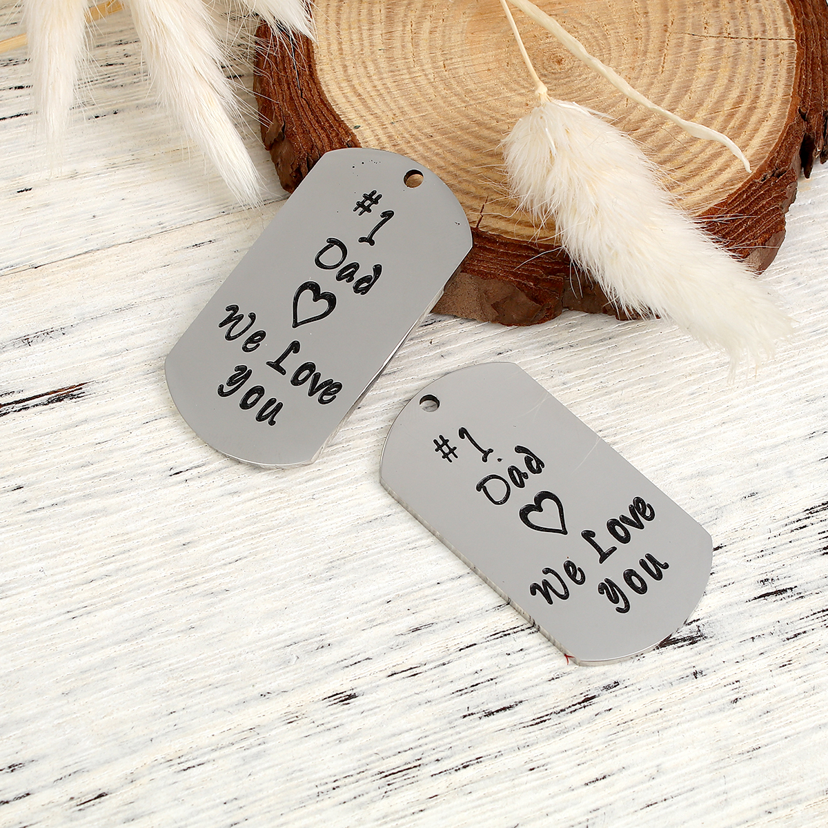 Picture of 201 Stainless Steel Pendants Rectangle Silver Tone Black Message " #1 Dad We Love you " 48mm(1 7/8") x 26mm(1"), 1 Piece
