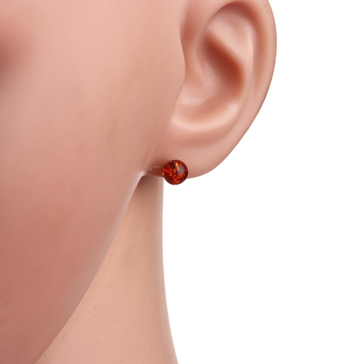 Picture of 316 Stainless Steel Ear Post Stud Earrings Silver Tone Brown Red Synthetic Agate Ball Transparent 6mm( 2/8") Dia., Post/ Wire Size: (21 gauge), 1 Pair”