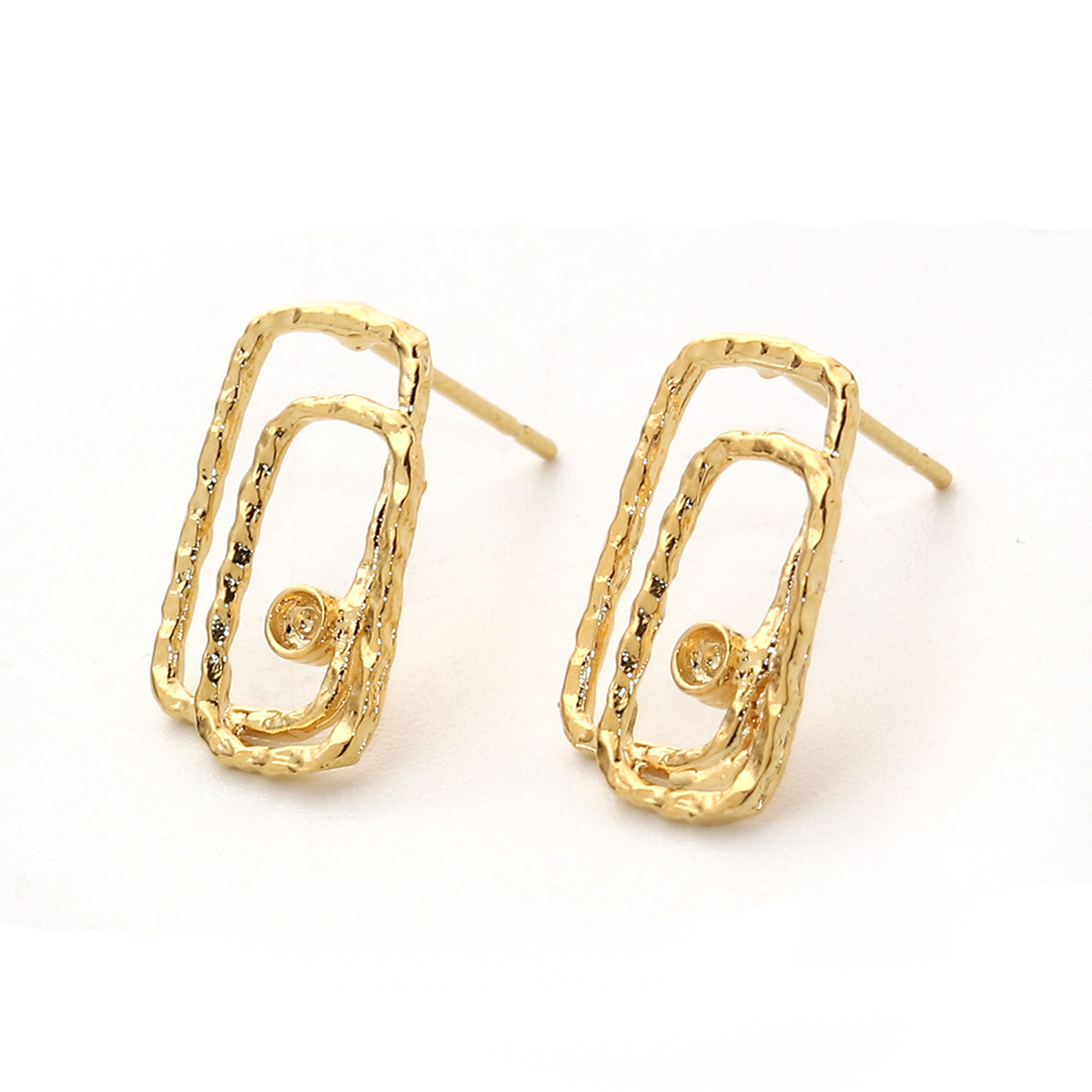 Bild von Messing Ohrring Ohrstecker Echtgold plattiert Rechteck Kreisring (Halten ss6 Spitzboden Strass) 17mm x 10mm, Drahtstärke: (21 gauge), 4 Stück