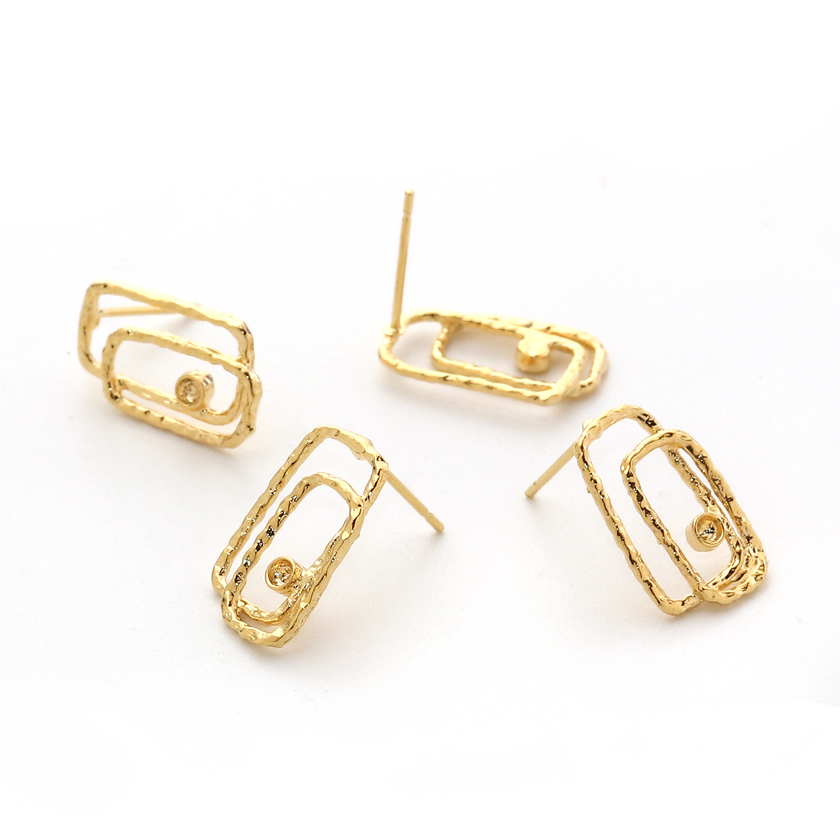 Bild von Messing Ohrring Ohrstecker Echtgold plattiert Rechteck Kreisring (Halten ss6 Spitzboden Strass) 17mm x 10mm, Drahtstärke: (21 gauge), 4 Stück