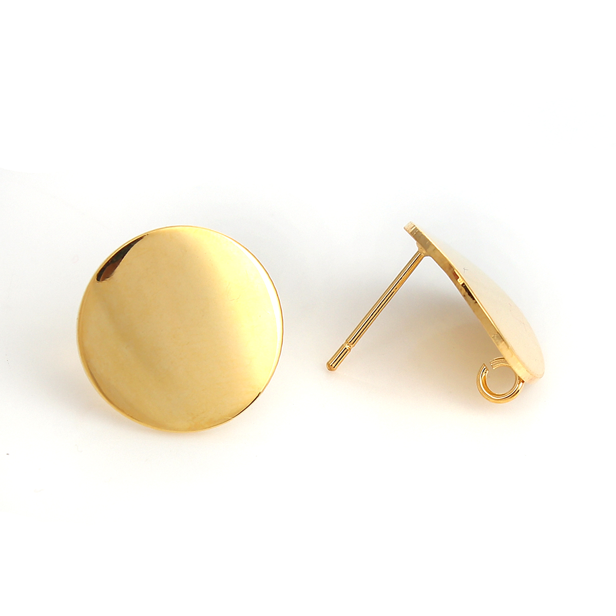 Bild von Messing Ohrring Ohrstecker Echtgold plattiert Rund M/Öse 15mm D., Drahtstärke: (20 gauge), 4 Stück