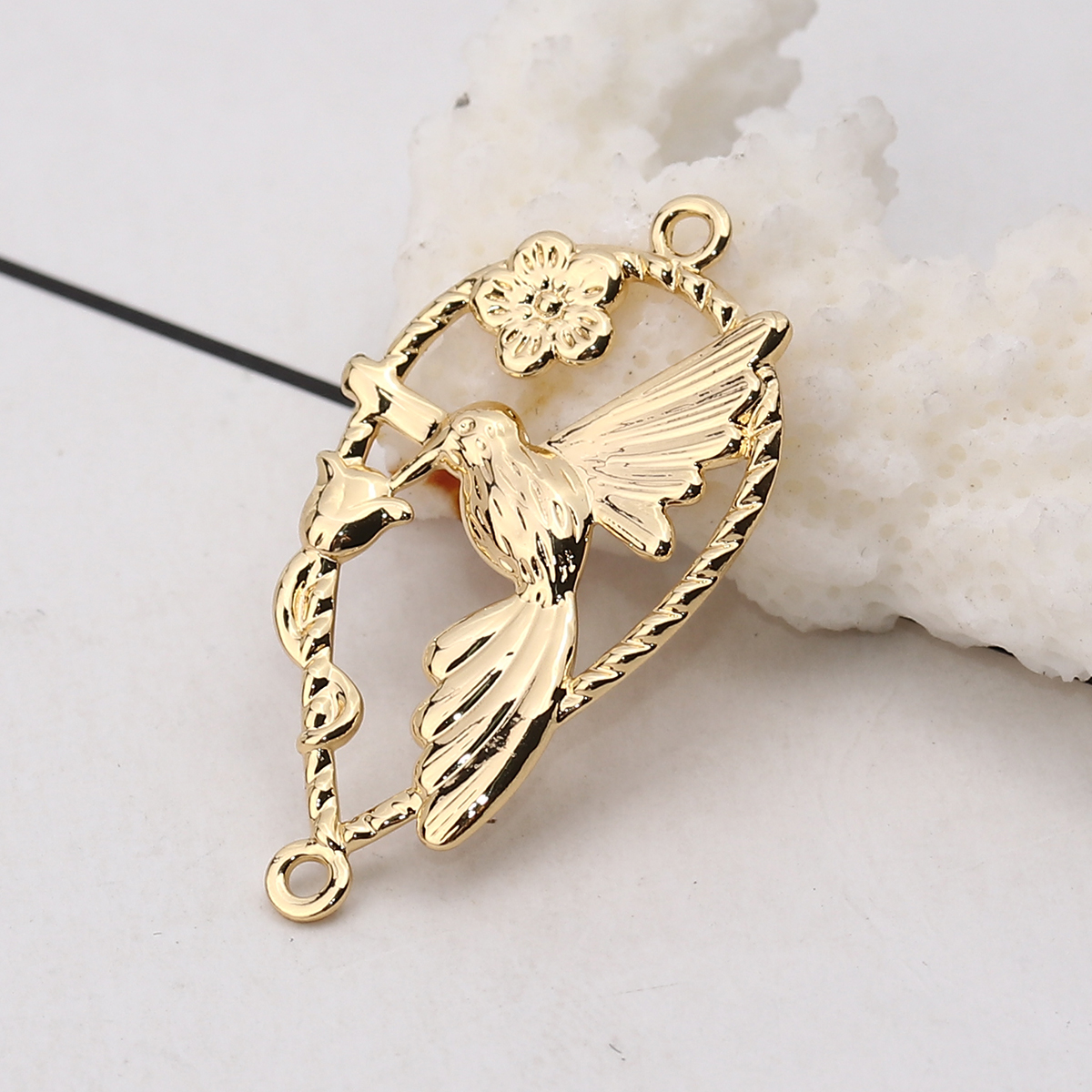 Image de Connecteurs en Laiton Oiseau-Mouche Plaqué Or Véritable Goutte d'Eau 33mm x 19mm, 10 Pcs