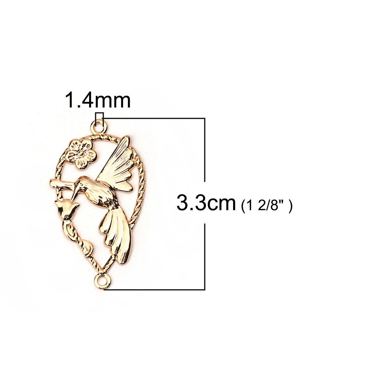 Image de Connecteurs en Laiton Oiseau-Mouche Plaqué Or Véritable Goutte d'Eau 33mm x 19mm, 10 Pcs