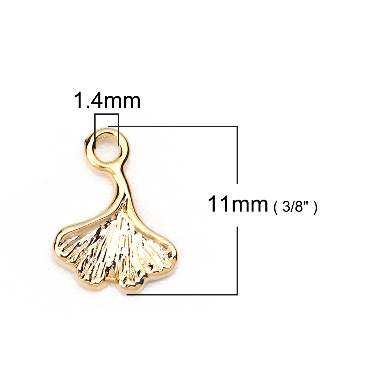 Image de Breloques en Laiton Feuille de Ginkgo Plaqué Or Véritable 11mm x 8mm, 5 Pcs