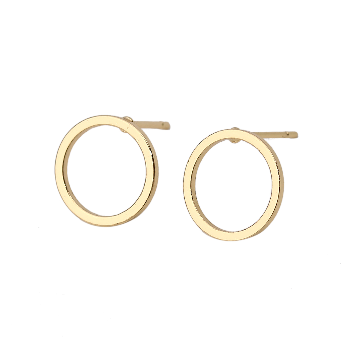 Picture of Brass Ear Post Stud Earrings 18K Real Gold Plated Circle Ring 12mm( 4/8") Dia., Post/ Wire Size: (20 gauge), 6 PCs