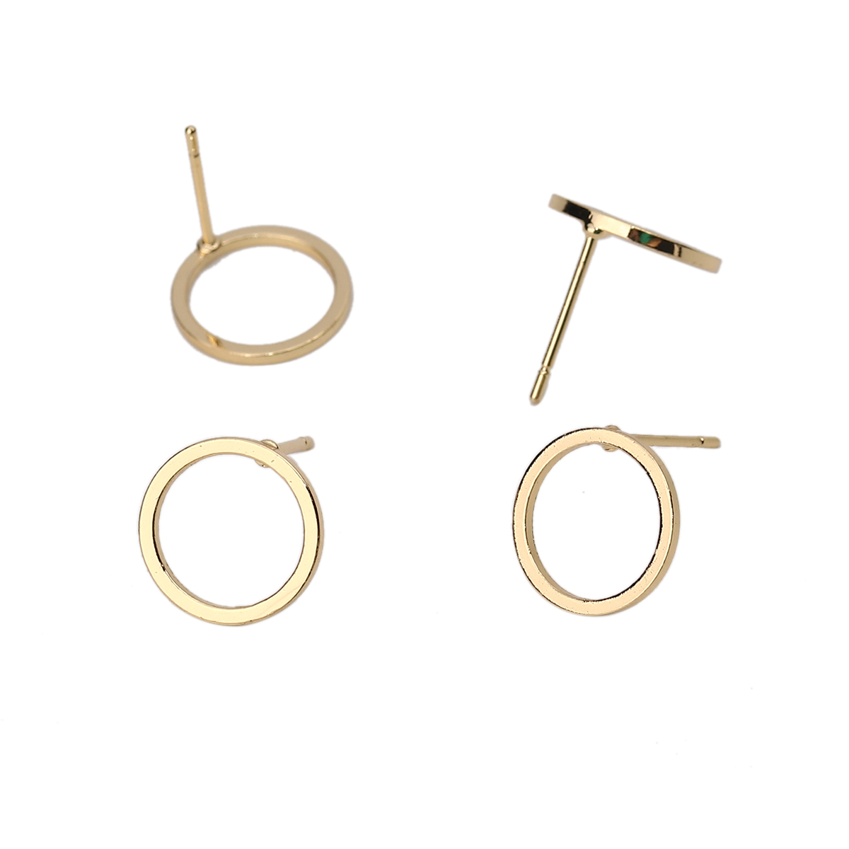 Picture of Brass Ear Post Stud Earrings 18K Real Gold Plated Circle Ring 12mm( 4/8") Dia., Post/ Wire Size: (20 gauge), 6 PCs