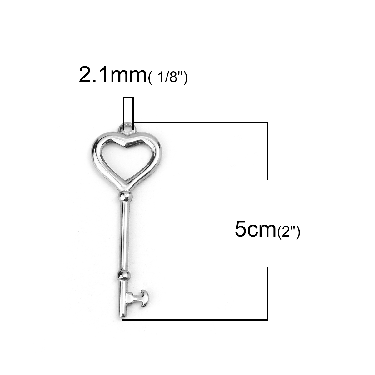Imagen de 304 Acero Inoxidable Colgantes Llave Tono de Plata Corazón 50mm x 18mm, 5 Unidades