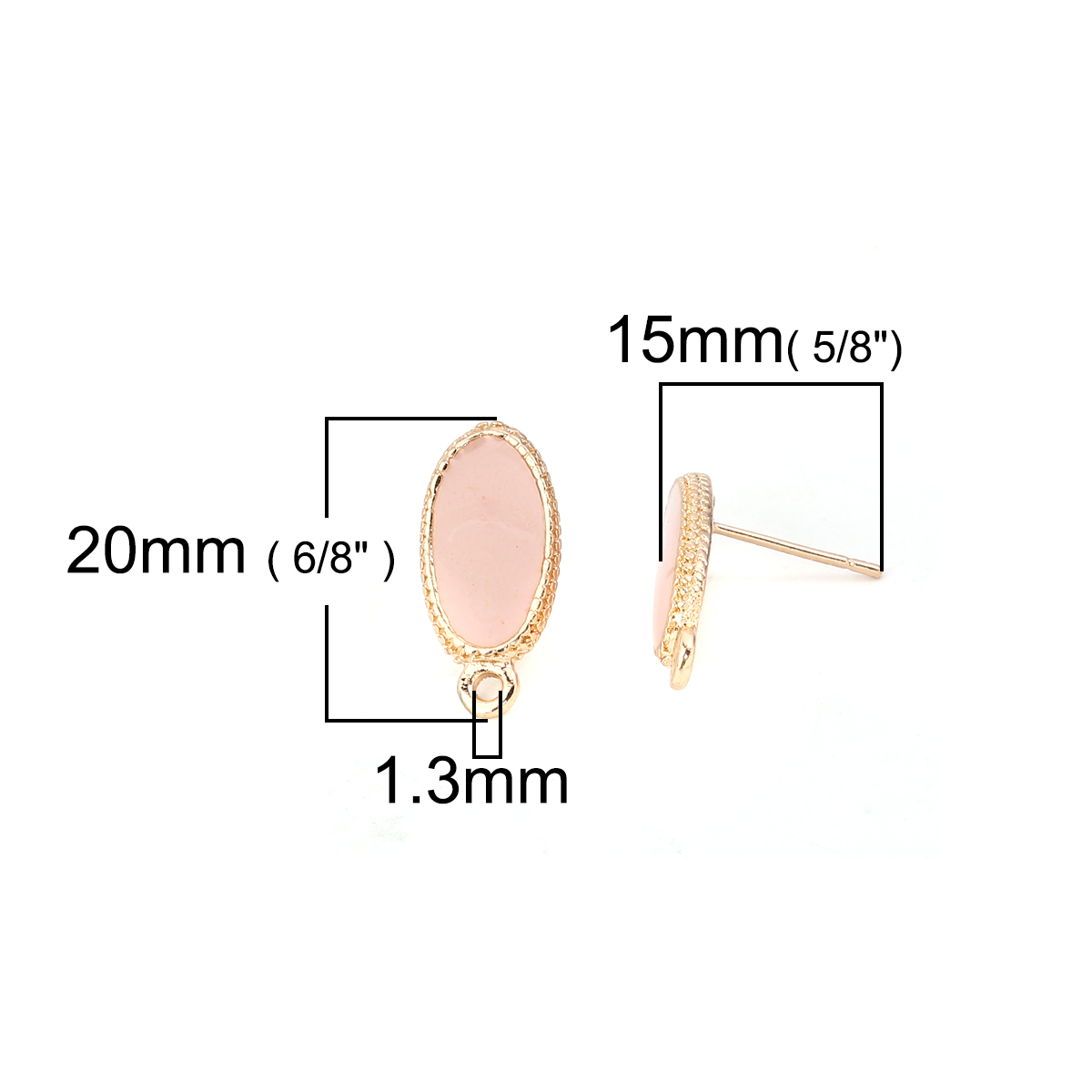 Immagine di Lega di Zinco Orecchini a Perno Tappi di Orecchini Ovale KC Placcato Oro Rosa W/ Loop 20mm x 9mm, Diametro Filo: (21 misura), 10 Pz