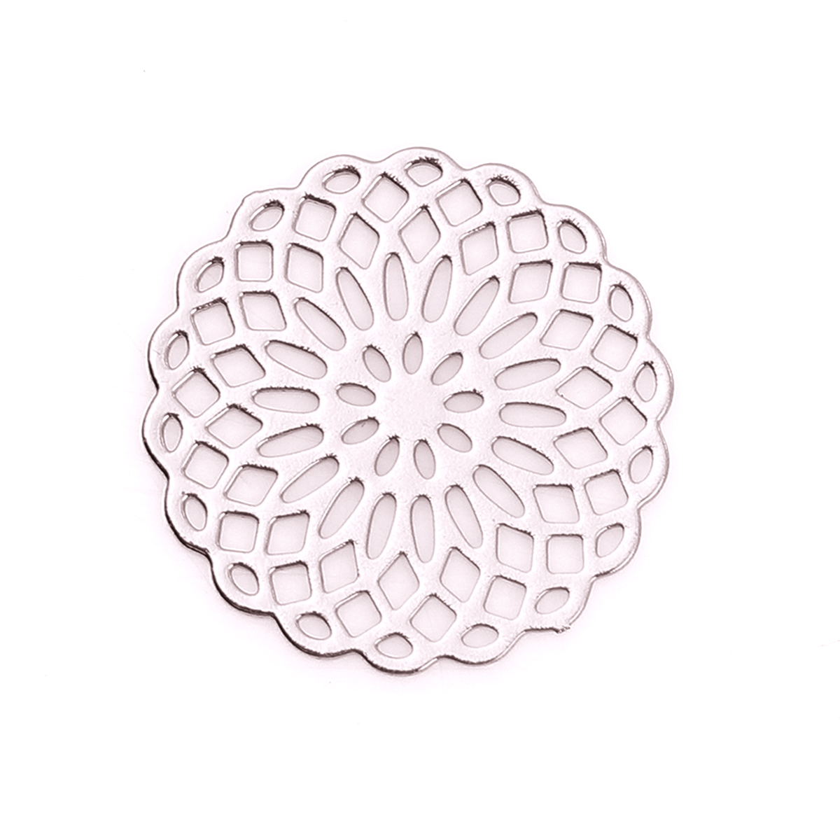 Picture of Brass Embellishments Light Rose Gold Round Flower 15mm( 5/8") x 15mm( 5/8"), 10 PCs