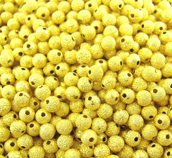 Picture of Brass Seed Beads Round Gold Plated Sparkledust About 3mm( 1/8") Dia, Hole: Approx 1mm, 400 PCs