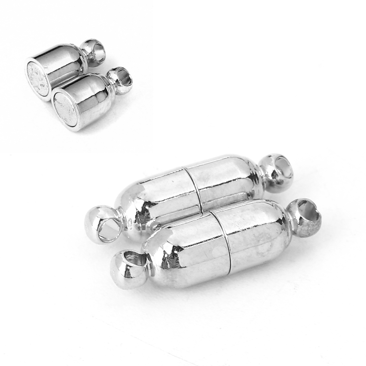 Picture of Brass Magnetic Clasps Silver Tone Bullet 17mm( 5/8") x 5mm( 2/8"), 10 PCs