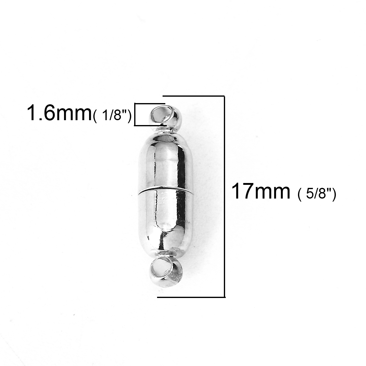 Picture of Brass Magnetic Clasps Silver Tone Bullet 17mm( 5/8") x 5mm( 2/8"), 10 PCs
