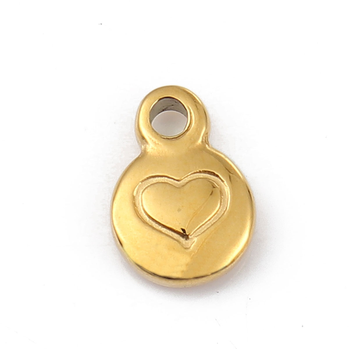 Imagen de 316L Acero Inoxidable día de San Valentín Colgantes Charms Ronda Chapado en Oro de 18K Corazón 11mm x 8mm, 1 Unidad