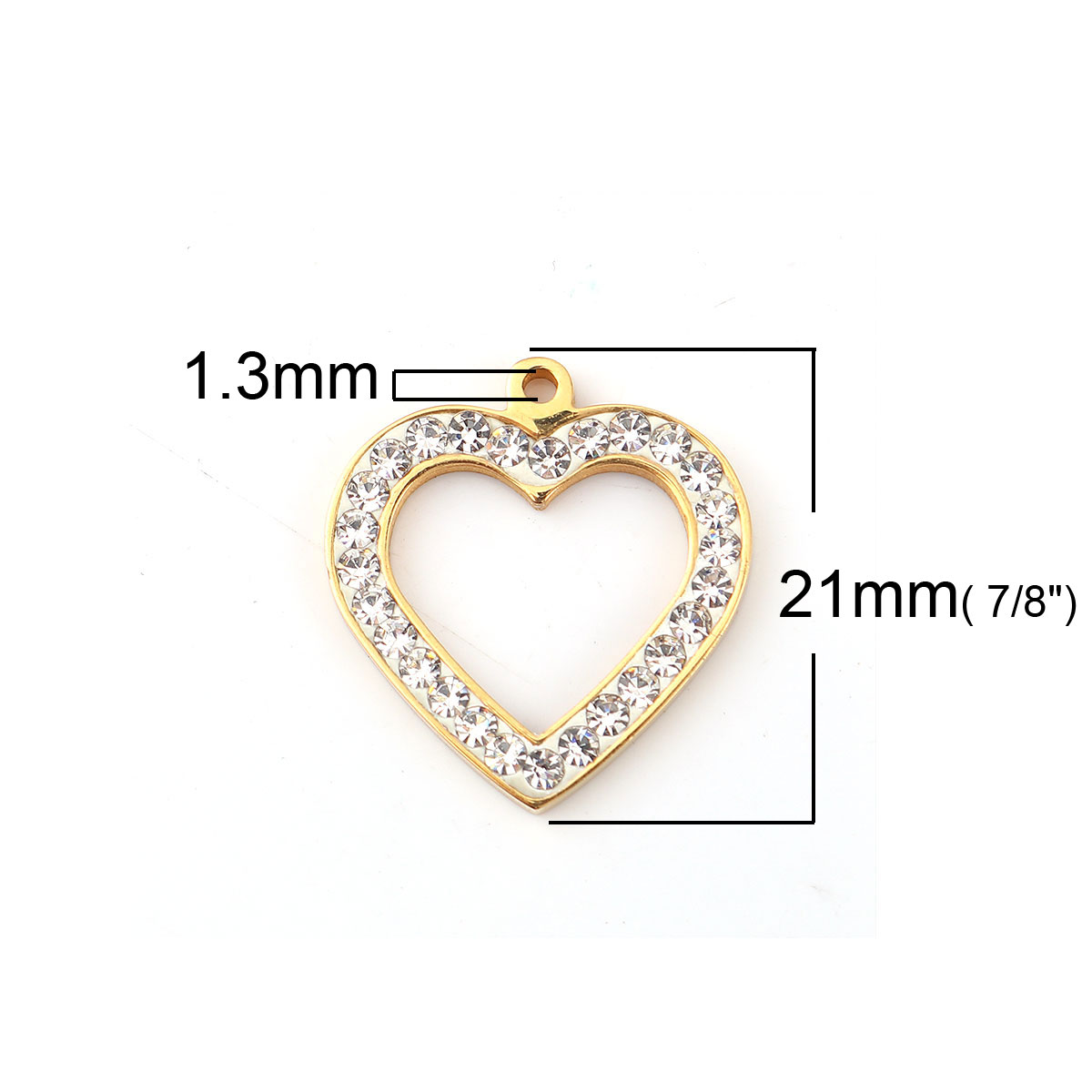 Picture of 316L Stainless Steel Valentine's Day Charms 18K Gold Plated Heart Clear Rhinestone 21mm x 20mm, 1 Piece