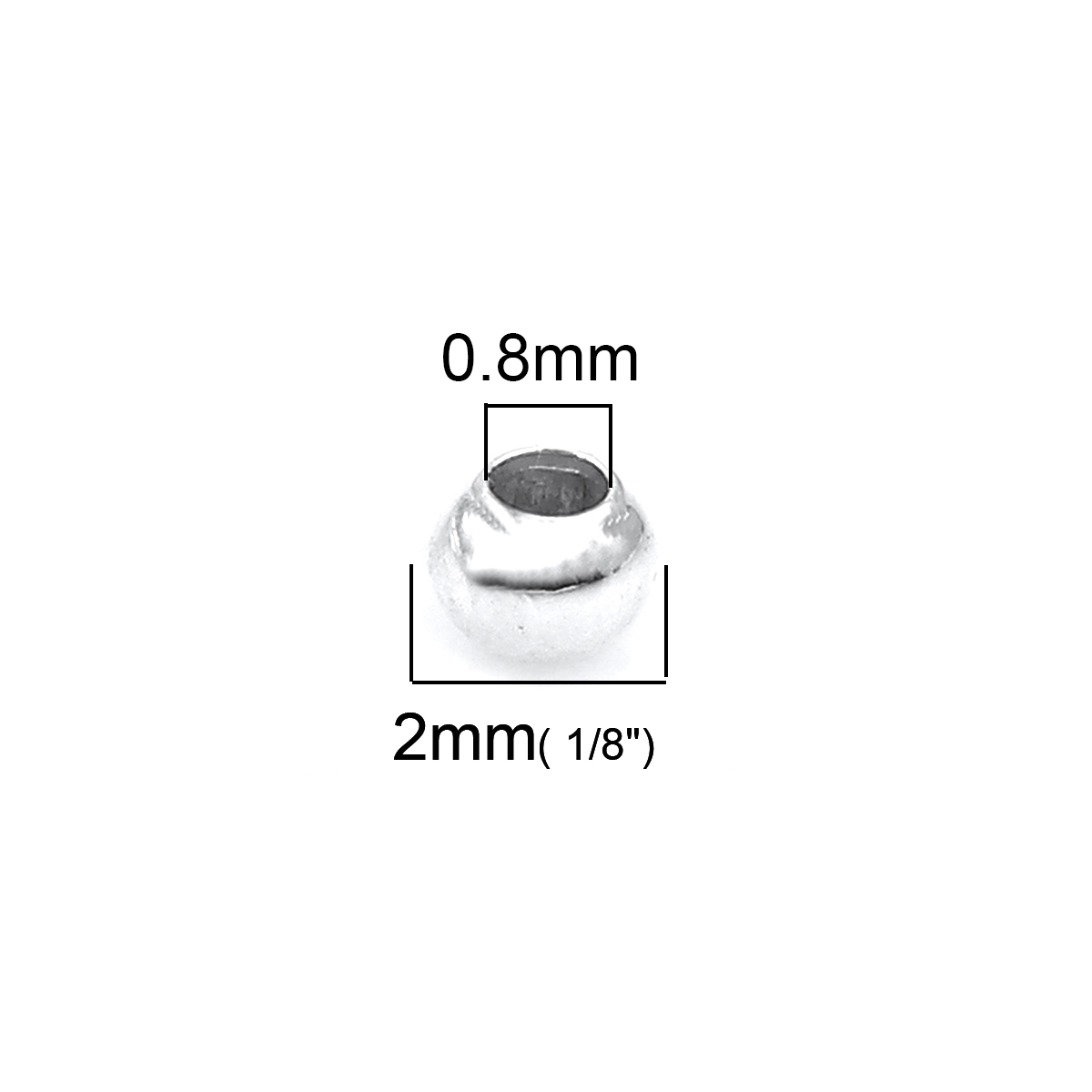 真鍮 ビーズ 円形 銀メッキ 約 2mm 直径、 穴: 約 0.8mm、 300 個 の画像