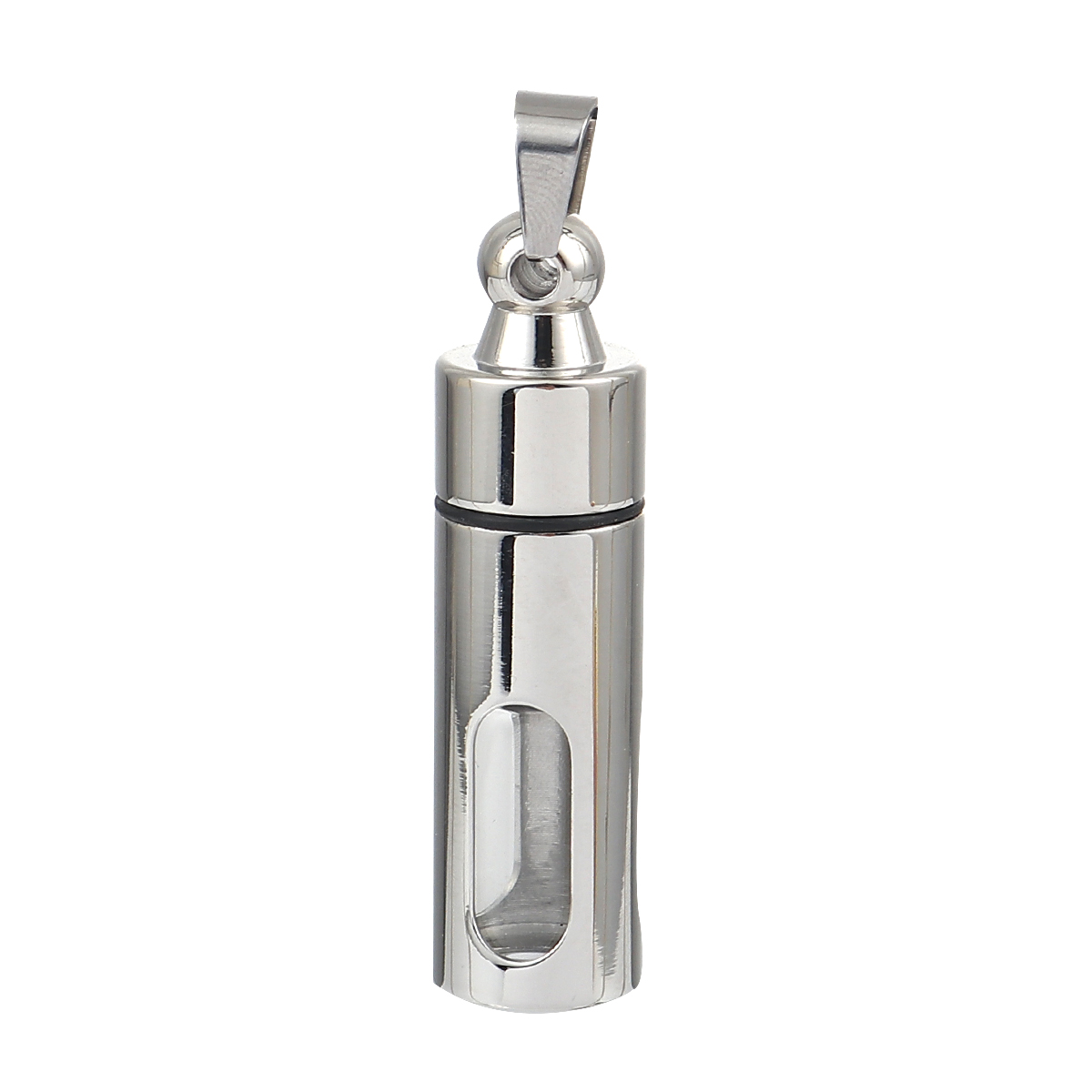 Imagen de 316L Acero Inoxidable + Cristal Cremación Pet Ash Urn Colgantes Cilíndrico Tono de Plata Hueco 55mm x 13mm, 1 Unidad” 