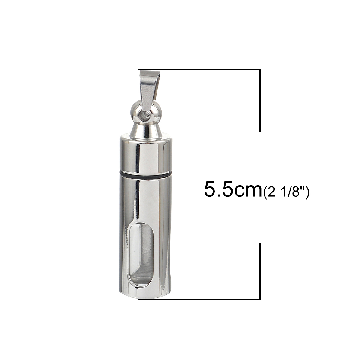 Imagen de 316L Acero Inoxidable + Cristal Cremación Pet Ash Urn Colgantes Cilíndrico Tono de Plata Hueco 55mm x 13mm, 1 Unidad” 