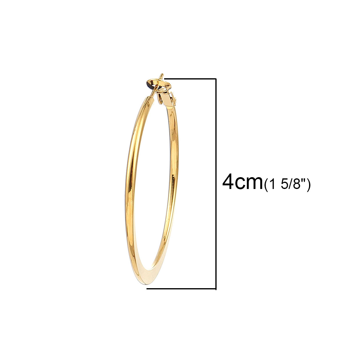 Picture of 316 Stainless Steel Hoop Earrings Gold Plated Round 40mm(1 5/8") Dia., Post/ Wire Size: (20 gauge), 1 Pair”