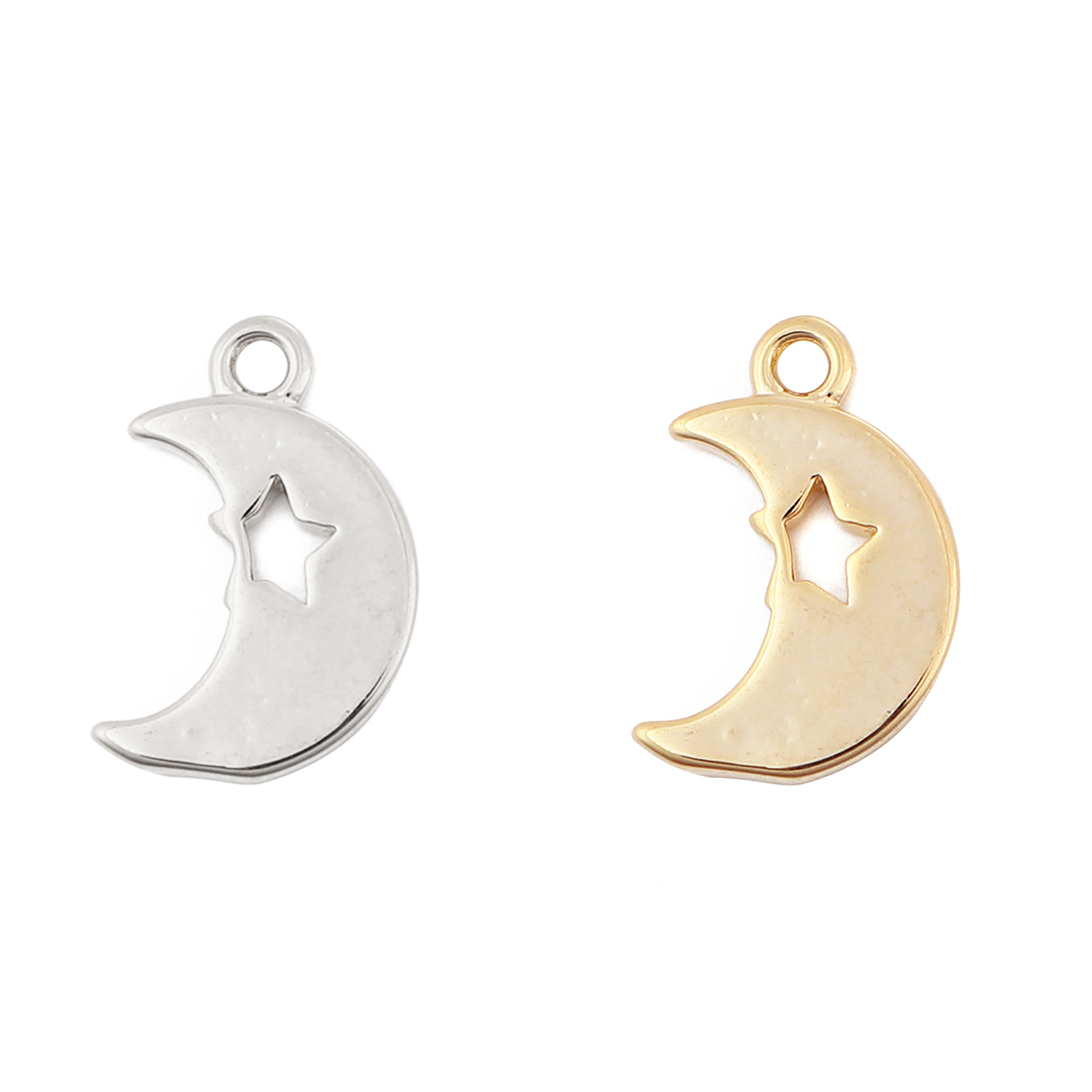 Picture of Brass Charms Half Moon 18K Real Platinum Plated Star 12mm( 4/8") x 8mm( 3/8"), 3 PCs