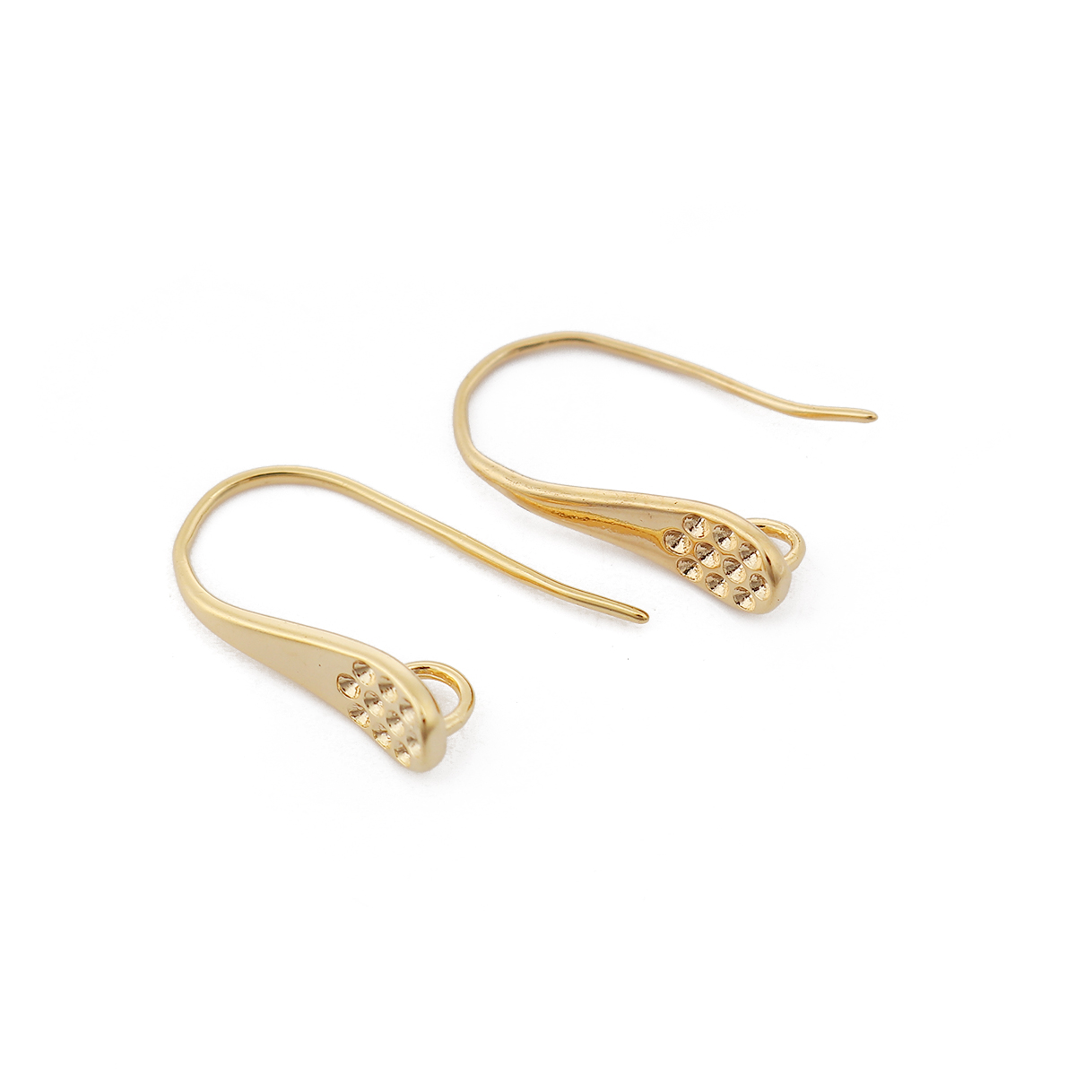 Picture of Brass Ear Wire Hooks Earring Findings 18K Real Gold Plated W/ Loop 17mm( 5/8") x 10mm( 3/8"), Post/ Wire Size: (21 gauge), 4 PCs