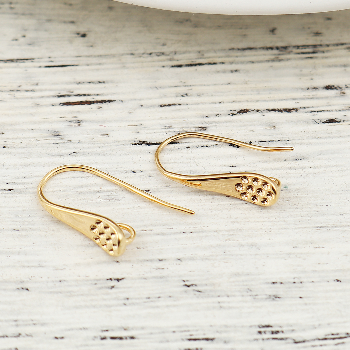 Picture of Brass Ear Wire Hooks Earring Findings 18K Real Gold Plated W/ Loop 17mm( 5/8") x 10mm( 3/8"), Post/ Wire Size: (21 gauge), 4 PCs