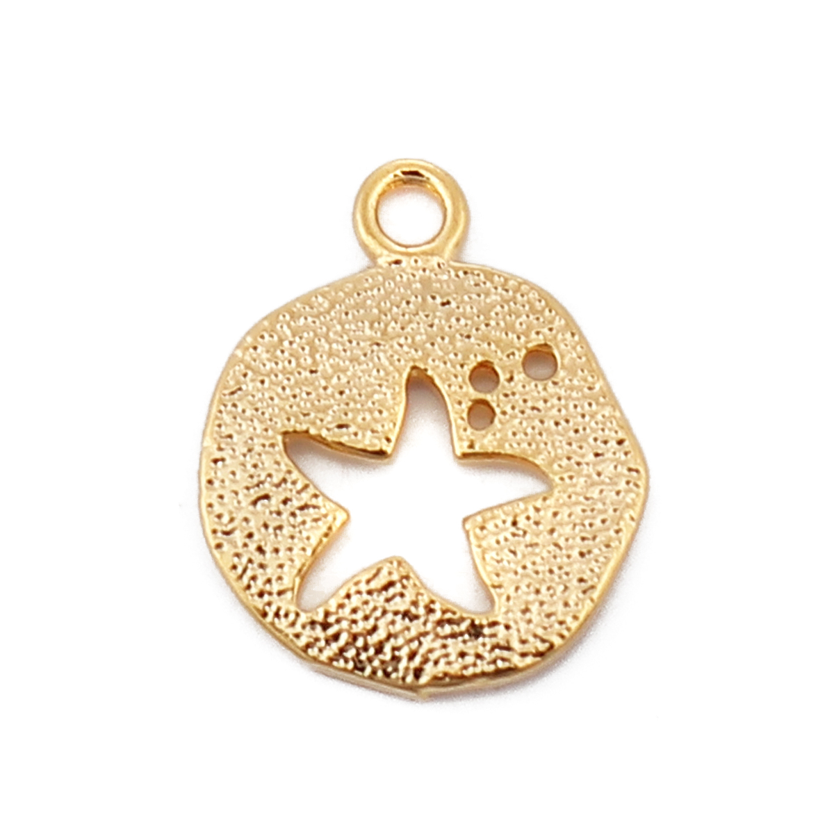 Image de Breloques en Laiton Rond Plaqué Or Véritable 18K Etoile de Mer Amas Stellaire 14mm x 11mm, 5 Pcs