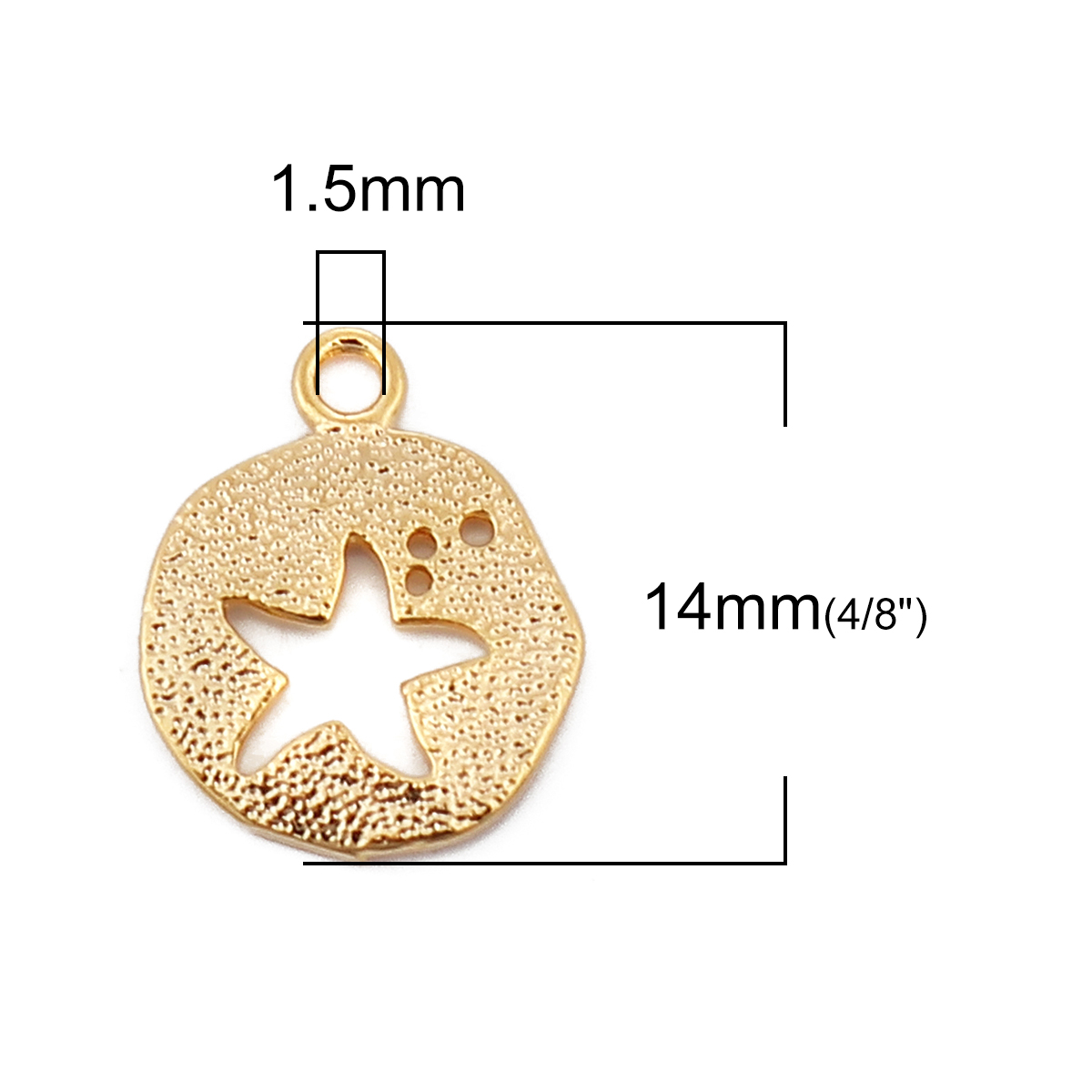 Image de Breloques en Laiton Rond Plaqué Or Véritable 18K Etoile de Mer Amas Stellaire 14mm x 11mm, 5 Pcs