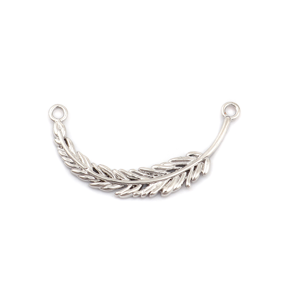 Picture of Brass Connectors Feather 18K Real Platinum Plated 30mm(1 1/8") x 15mm( 5/8"), 3 PCs
