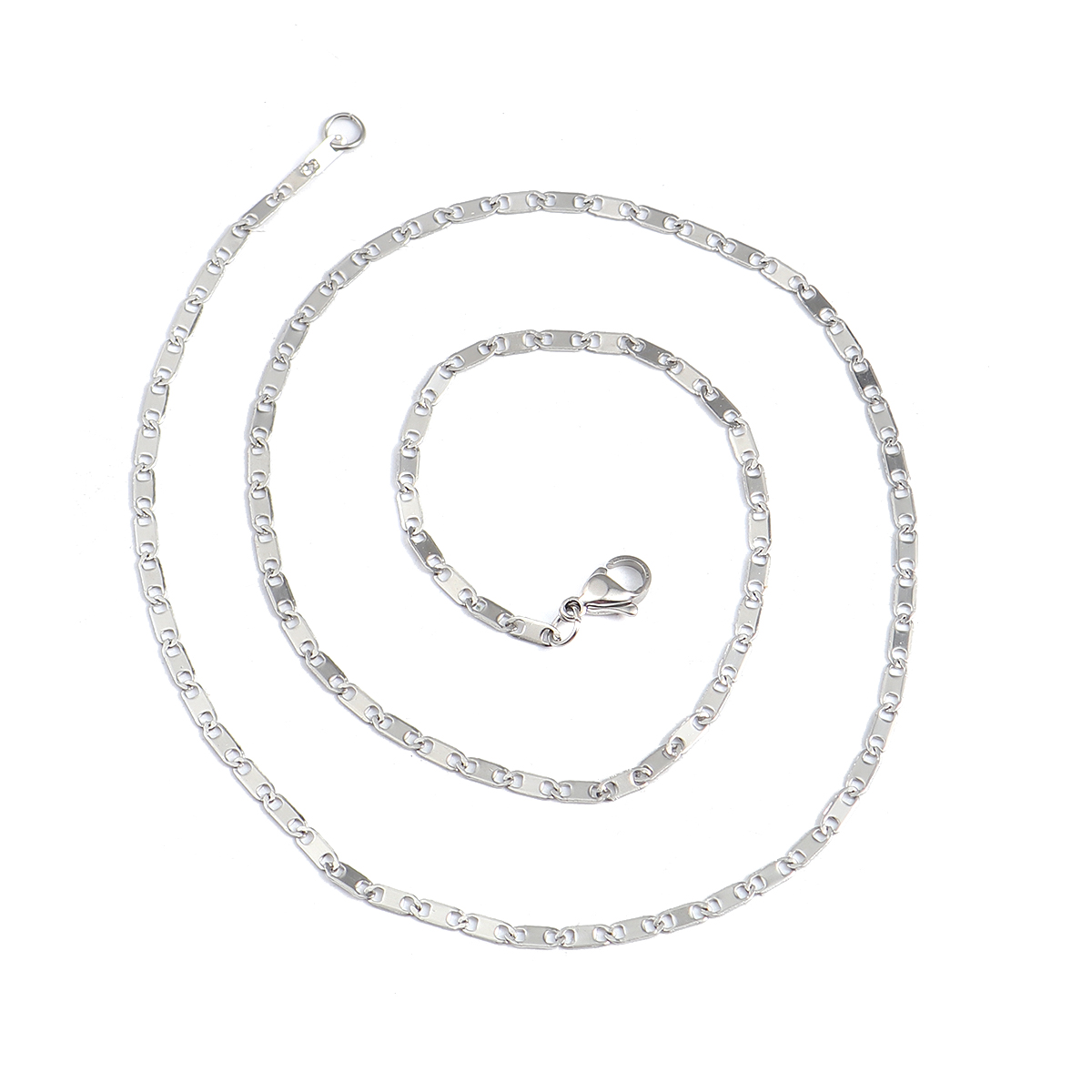 Picture of 304 Stainless Steel Link Chain Necklace Oval Silver Tone 50cm(19 5/8") long, Chain Size: 6x2mm( 2/8" x 1/8"), 3 PCs