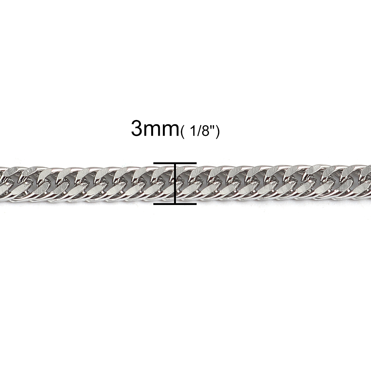 Picture of 304 Stainless Steel Link Curb Chain Necklace Silver Tone Twisted 60cm(23 5/8") long, Chain Size: 3x3mm, 1 Piece