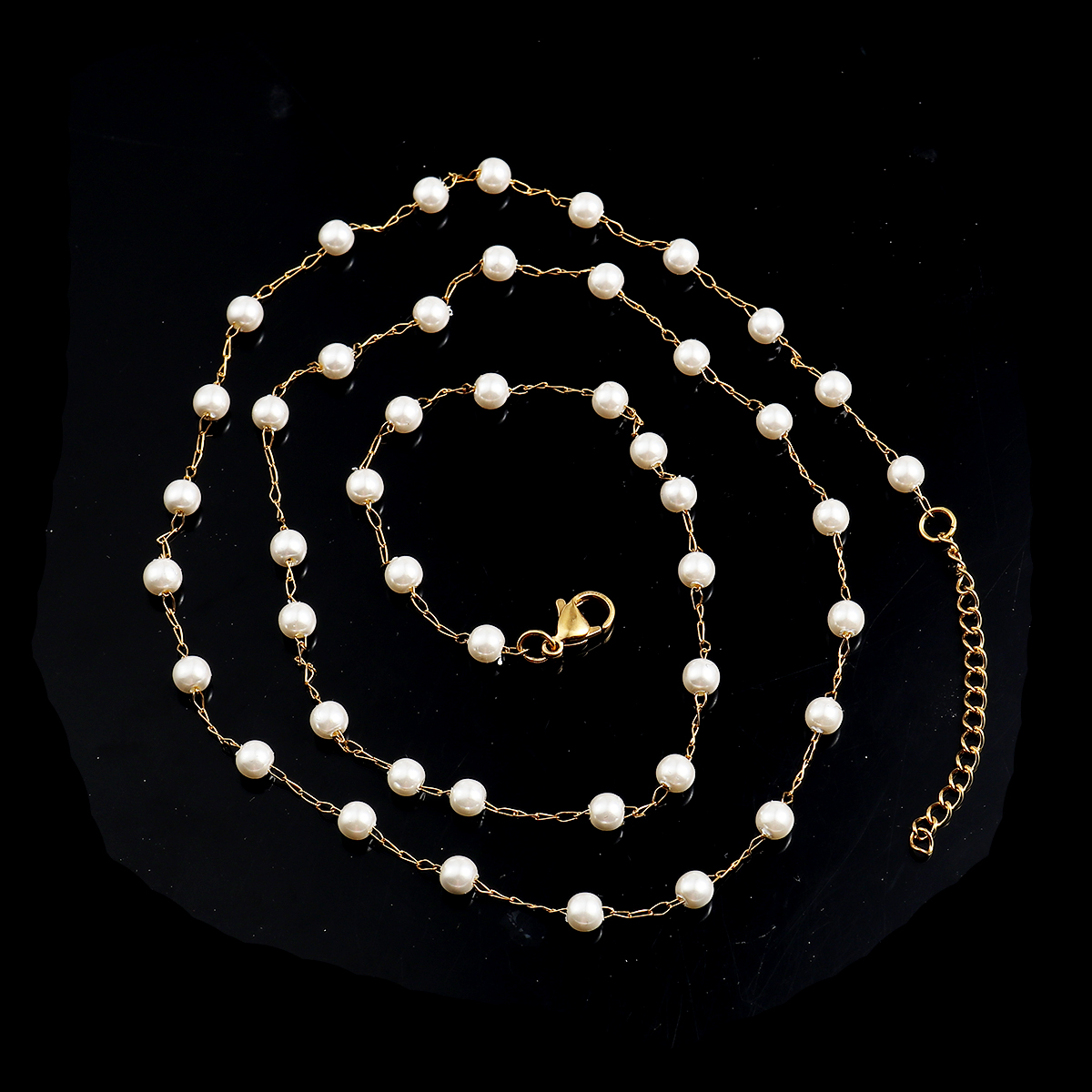 Immagine di 1 Pz Placcatura Sottovuoto 304 Acciaio Inossidabile Catena Collana Oro Placcato Bianco Perla Imitato Acrilico 74cm Lunghezza, Dimensione della Catena 5mm